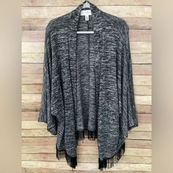 French Laundry Women’s Black And Gray Fringe Cardigan Sweater Plus Size: 1X - Picture 1 of 10